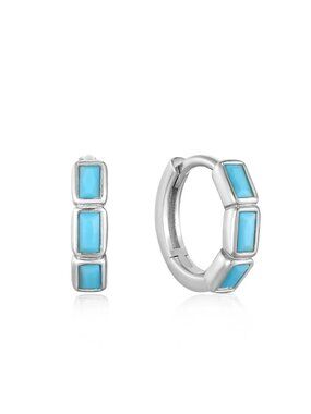 New Ania Haie Sterling Silver Turquoise Huggie Hoop Earrings